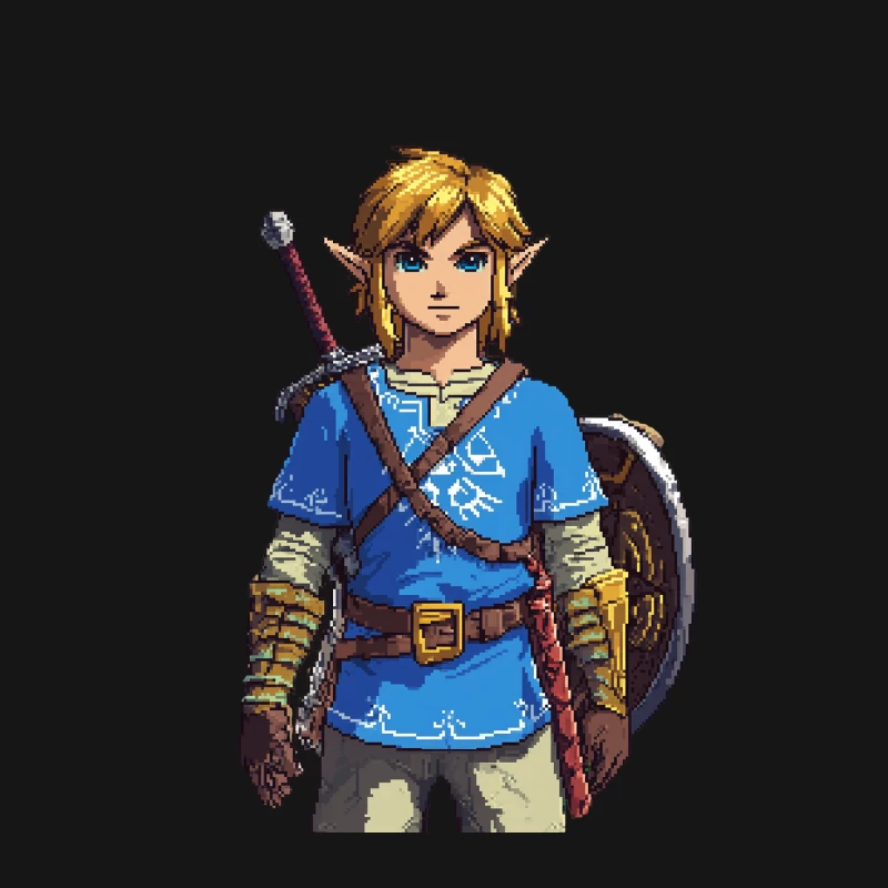 Pixelated Link from The Legend of Zelda in Blue Tunic Male Long Sleeve T-Shirt