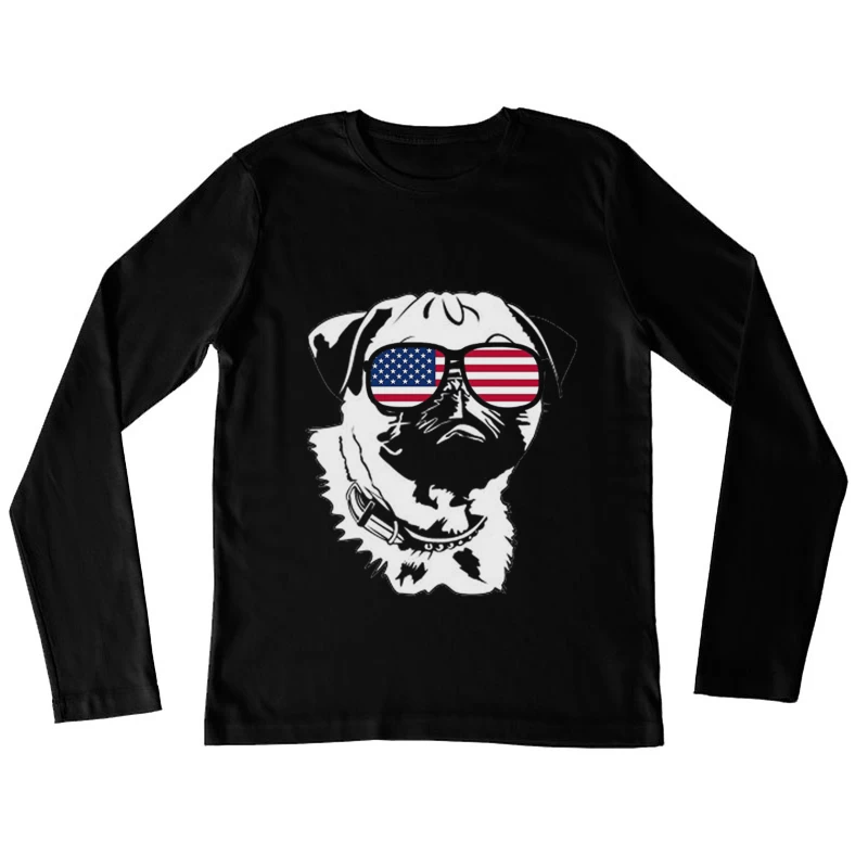 Chien avec lunettes drapeau américain Femme Manches Longues T-Shirt