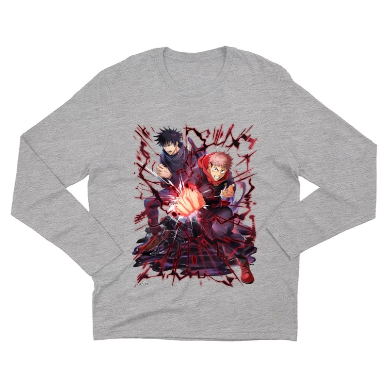 Energische Anime-Kämpfer mit roter Aura Herren Langarm T-Shirt
