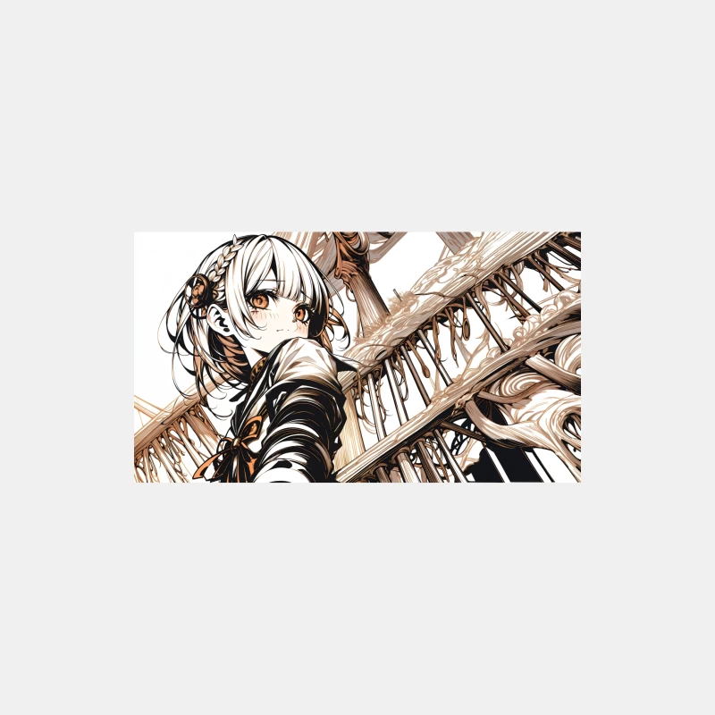 Elegant Anime Portrait: White-Haired Girl in Intricate Setting Male Tank Top