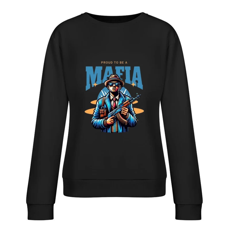 Vintage-Style Mafia Gangster Illustration with Weapon Female Pullover Sweatshirt