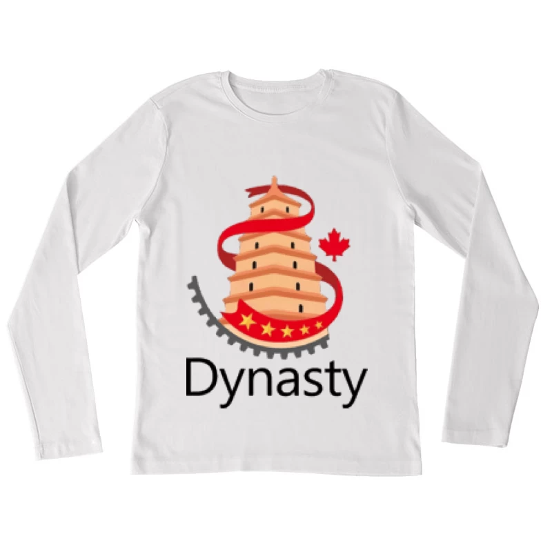 Historische Pagode mit Ahornblatt und Zahnrad Damen Langarm T-Shirt