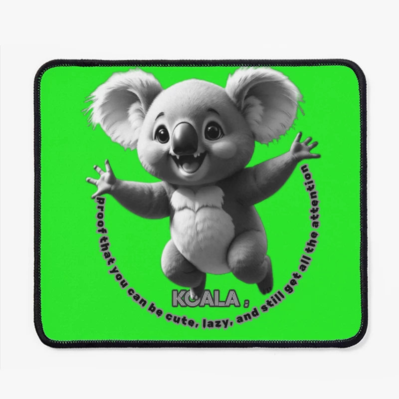 Cute Animated Koala Showing Joy and Attention Mouse Pad