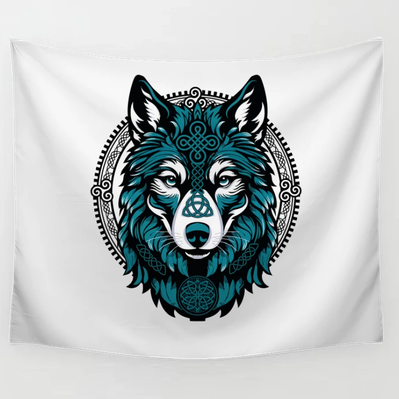 Majestic Celtic Wolf – Teal Knotwork Design Tapestry