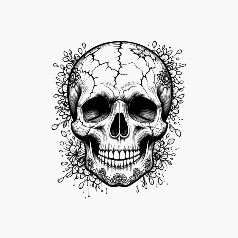 Decorative Skull Illustration Cotton Tote Bag