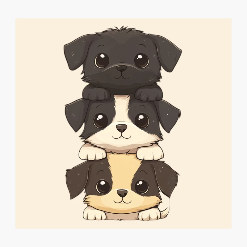 Cute Stacked Cartoon Puppies Illustration Throw Pillow