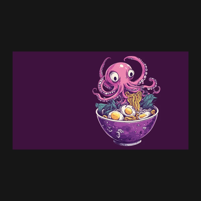 Whimsical Octopus Ramen: A Surreal Food Art Illustration Desk Mat