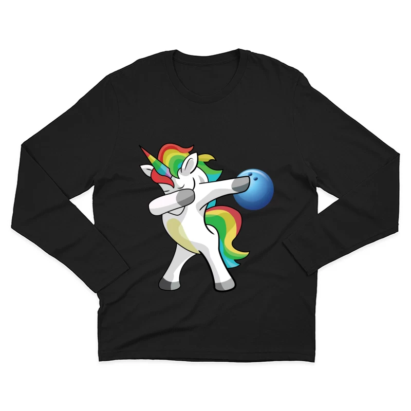 Licorne Dab avec Bowling Arc-en-ciel Homme Manches Longues T-Shirt