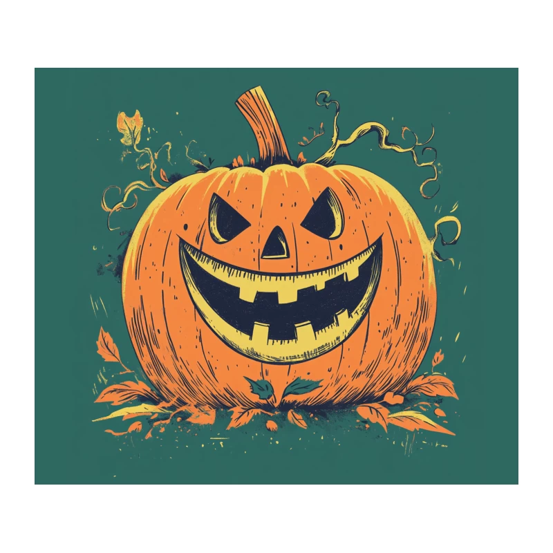 Vintage Spooky Halloween Jack-o'-Lantern Illustration Tapestry