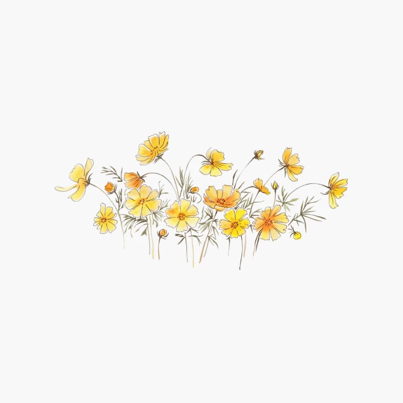 Watercolor Illustration of Yellow Cosmos Flowers Cotton Tote Bag