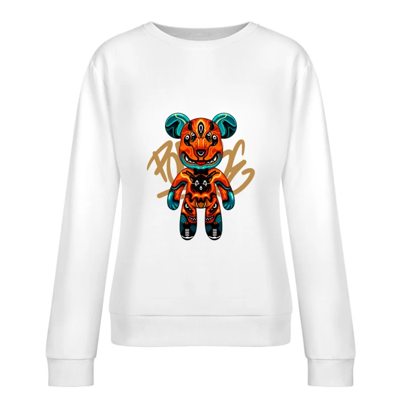 Buntes Bären-Design mit psychedelischem Muster Damen Pullover Sweatshirt