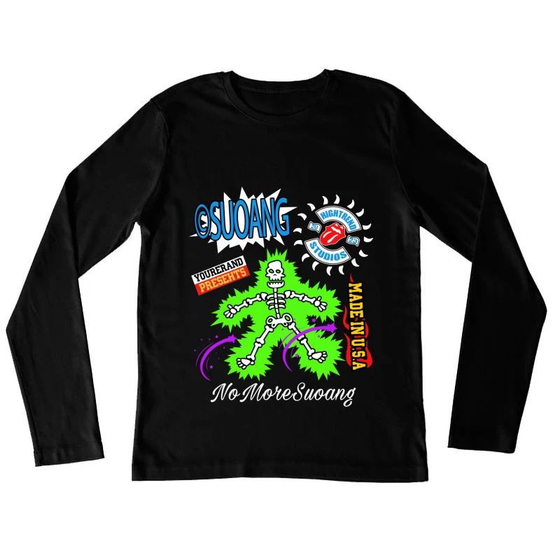 Kreatives Design mit Skelett und Logos Damen Langarm T-Shirt