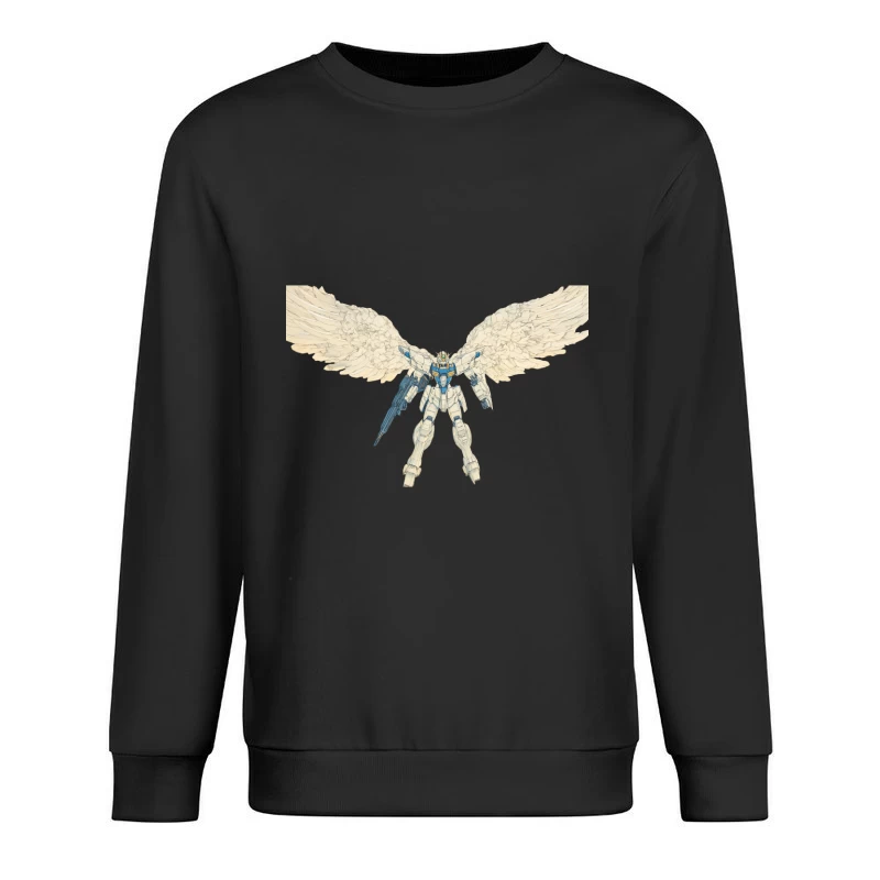 Winged Mecha Robot: Anime-Inspired Sci-Fi Illustration Male Pullover Sweatshirt