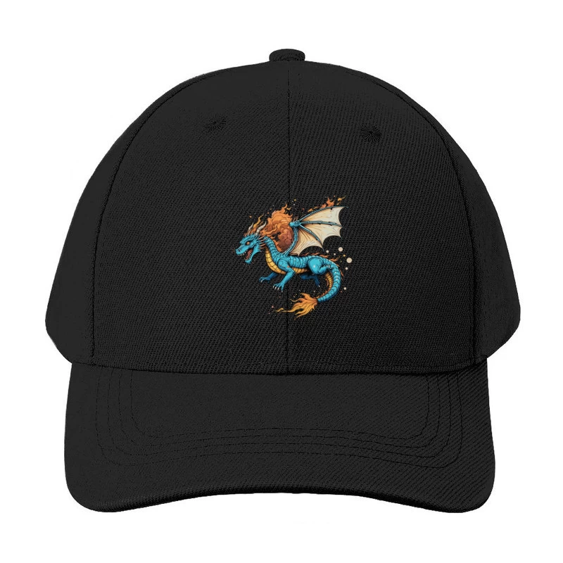 Fierce Blue Dragon with Fiery Mane and Wings Baseball Cap