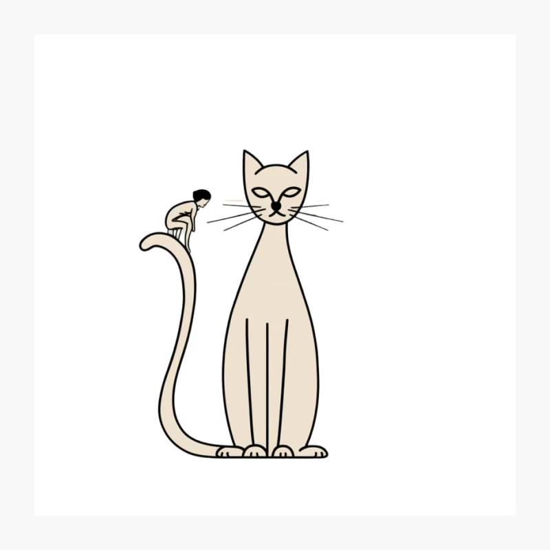 Minimalist Cartoon Cat: Simple Line Drawing in Beige Pin