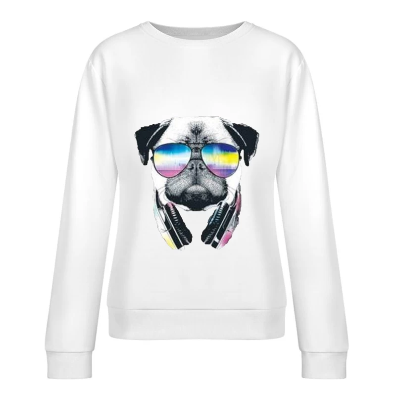 Chien DJ avec lunettes hautes en couleurs Femme Sweat-shirt à enfiler