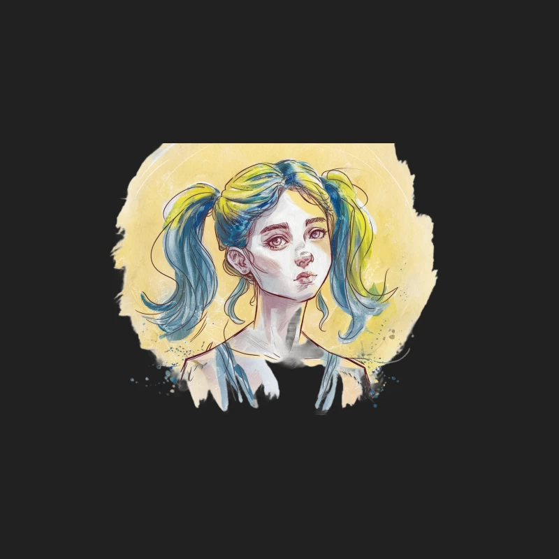 Whimsical Watercolor Portrait of Blue-Haired Anime Character Bucket Hat