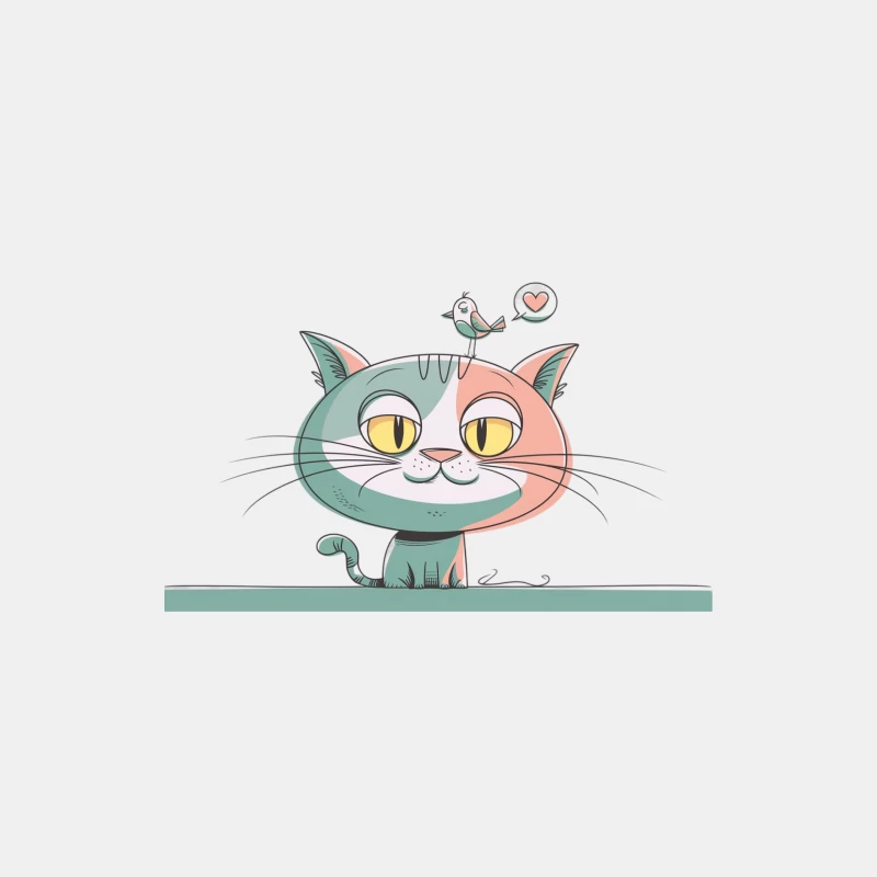 Adorable Cartoon Cat with Loving Bird Friend Male Tank Top