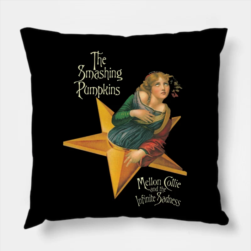 The Smashing Pumpkins' Mellon Collie Album Cover Featuring Classical Art on Golden Star Throw Pillow