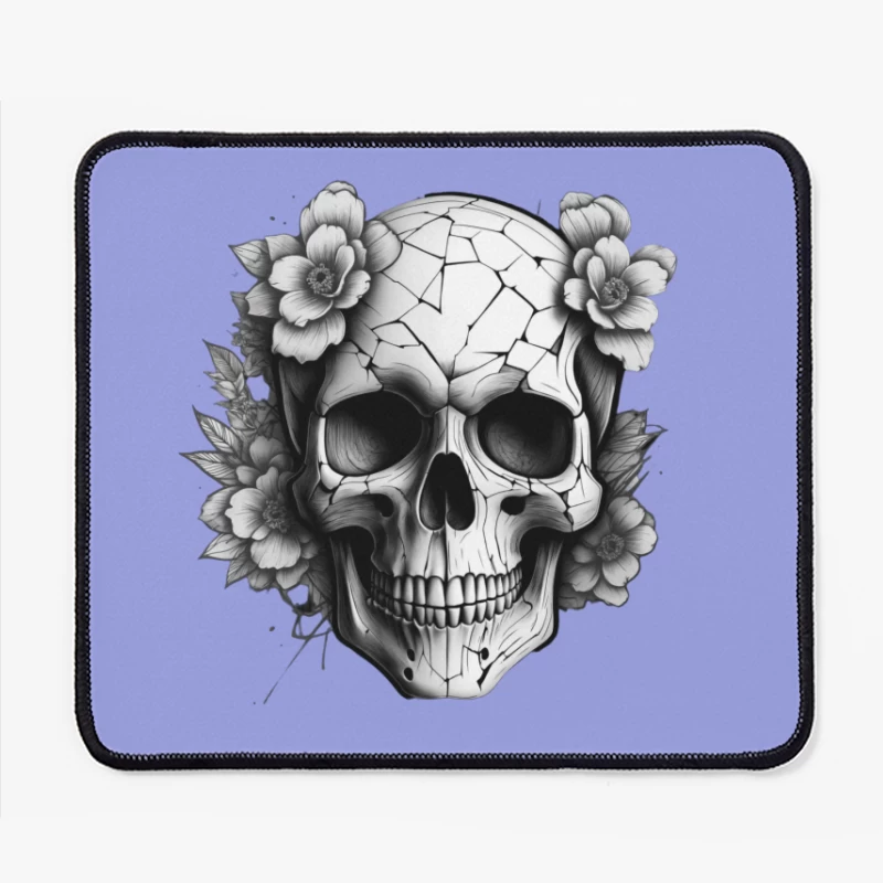 Cracked Skull with Flowers Mouse Pad