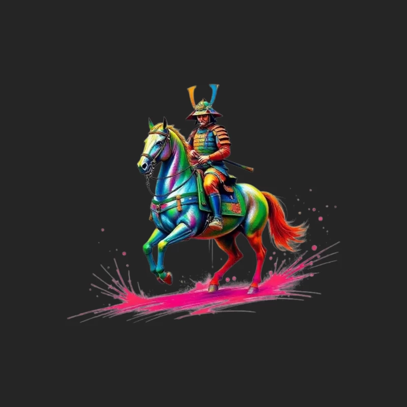 Colorful Samurai on Horseback Male Pullover Sweatshirt