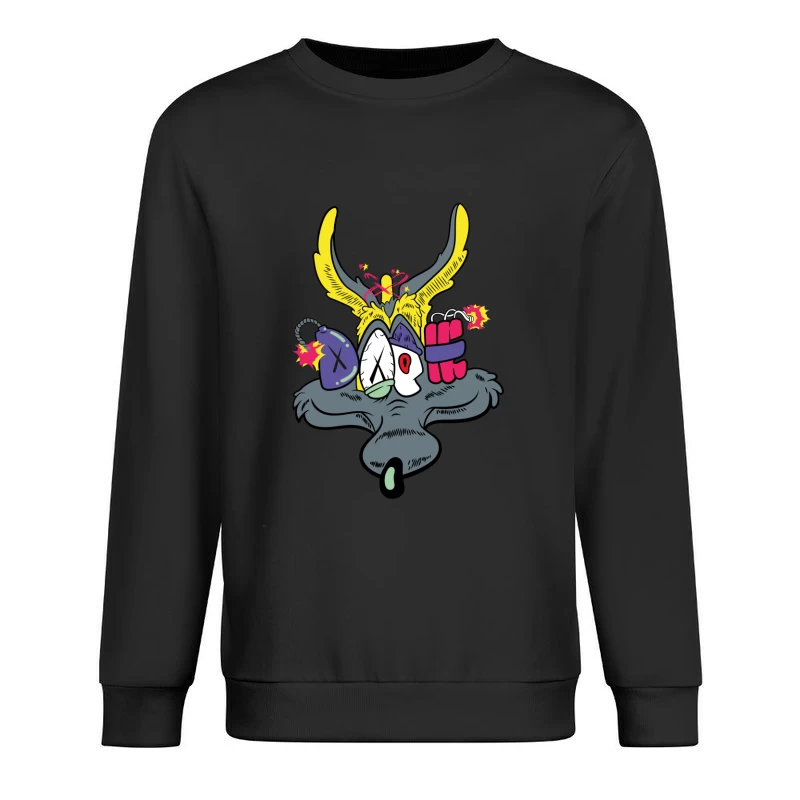 Whimsical Cartoon Creature with Explosive Elements Male Pullover Sweatshirt