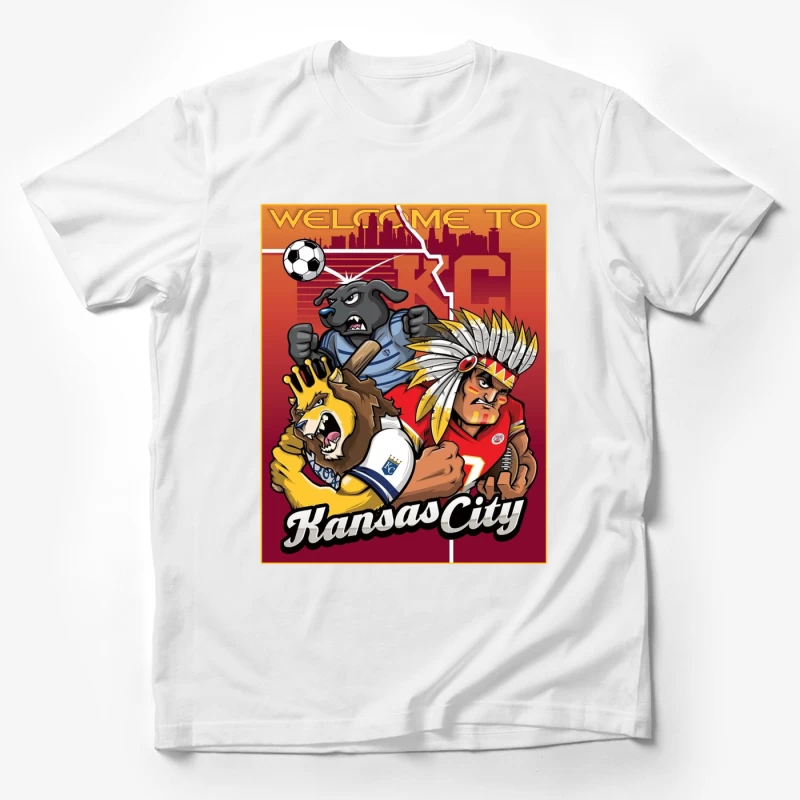 Kansas City Sports Mascots with City Skyline Illustration Male T-Shirt