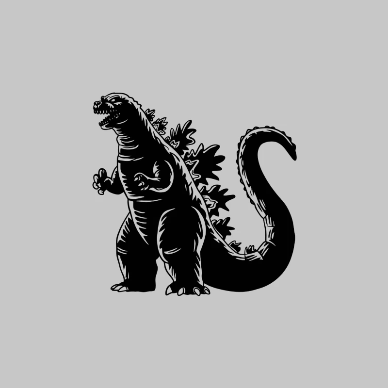 Black and White Godzilla Silhouette: Iconic Kaiju Monster Illustration Male Long Sleeve T-Shirt