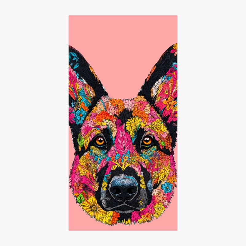 Psychedelic Floral German Shepherd Portrait iPhone Case