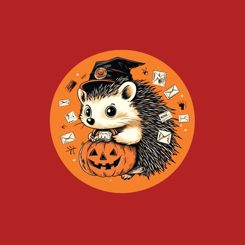 Cute Halloween Hedgehog Graduate with Pumpkin and Envelopes Female T-Shirt