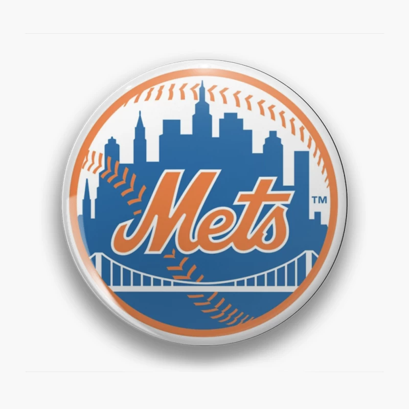 New York Mets MLB Baseball Team Logo with City Skyline Pin