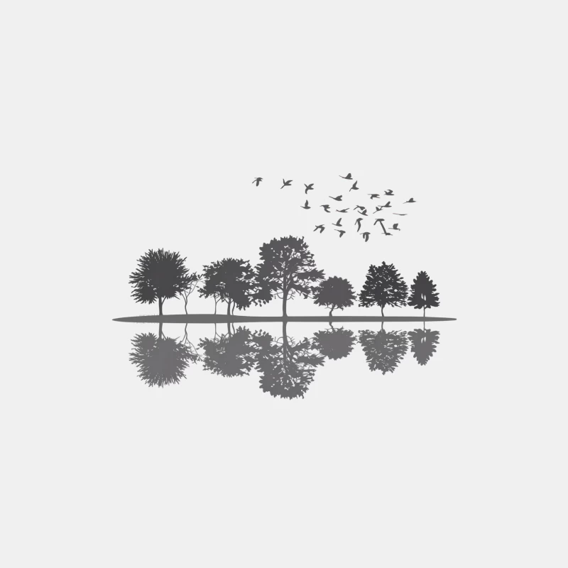 Serene Silhouette: Trees and Birds Reflected in Still Waters Male Tank Top