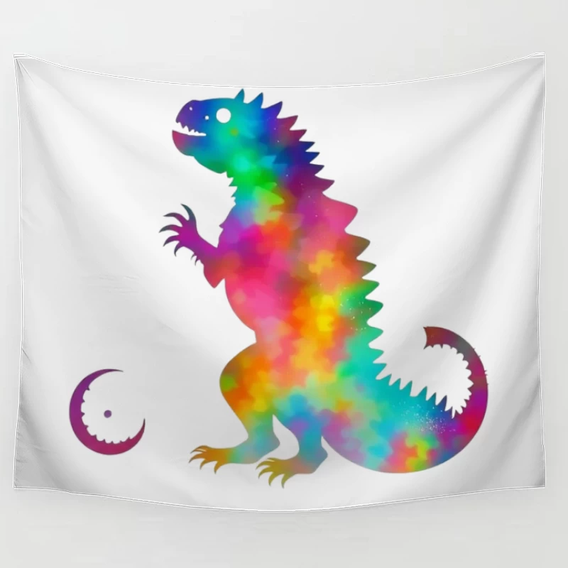 Rainbow Watercolor T-Rex Silhouette Tapestry