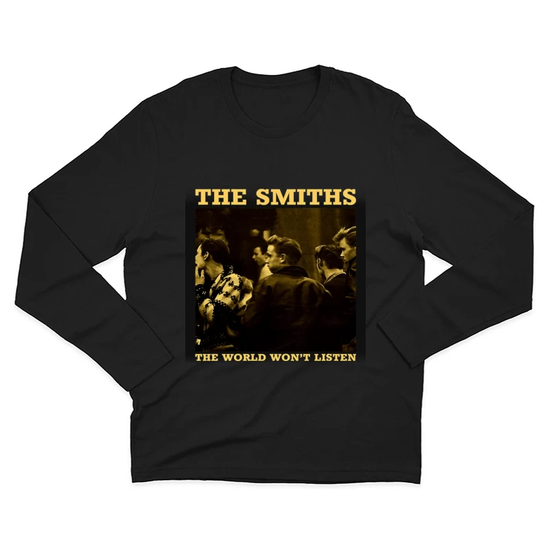 The Smiths' "The World Won't Listen" Vintage Album Cover in Sepia Male Long Sleeve T-Shirt