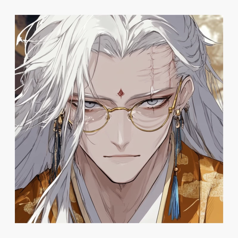Elegant Elven Anime Character with White Hair and Glasses Pin