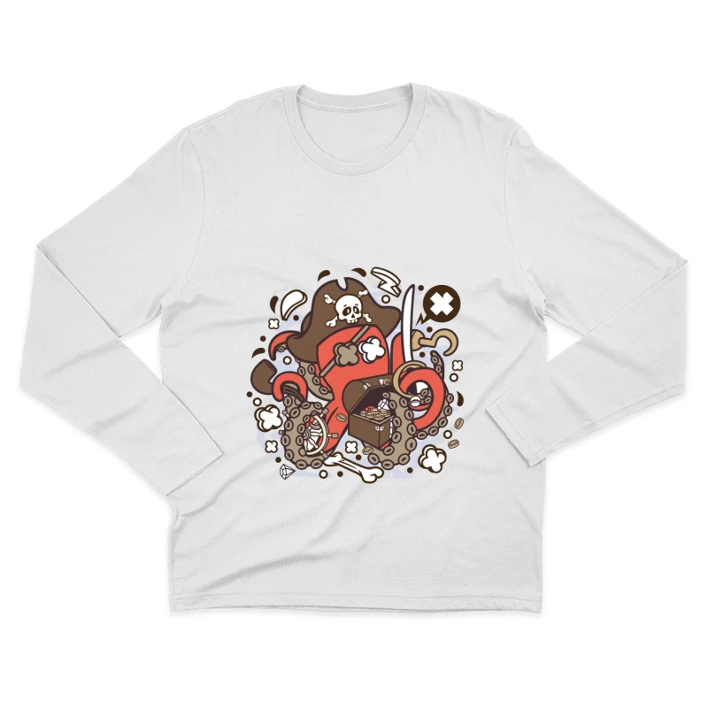 Poulpe Pirate avec Trésor et Épée Homme Manches Longues T-Shirt