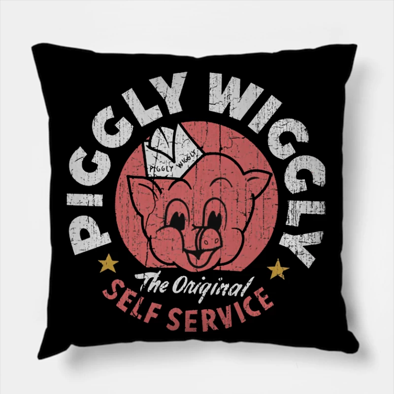 Vintage Pig Self Service Restaurant Logo Design Throw Pillow