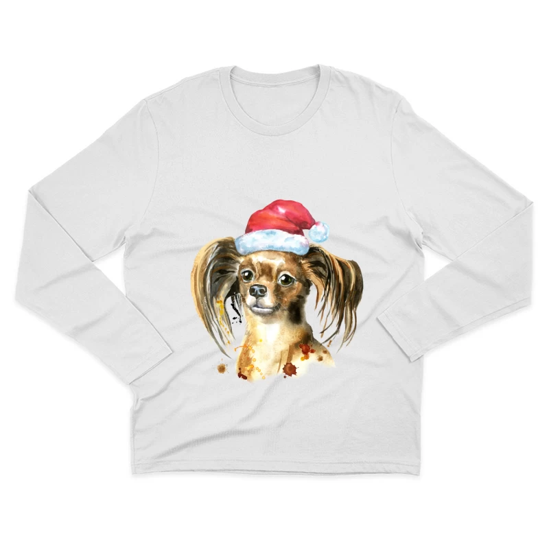 Chien avec chapeau de Noël en aquarelle Homme Manches Longues T-Shirt