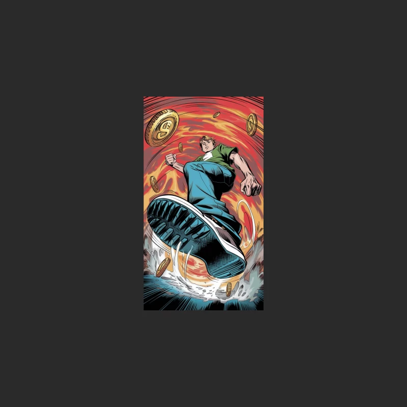 Dynamic Superhero Leaps Through Swirling Coins Baseball Cap