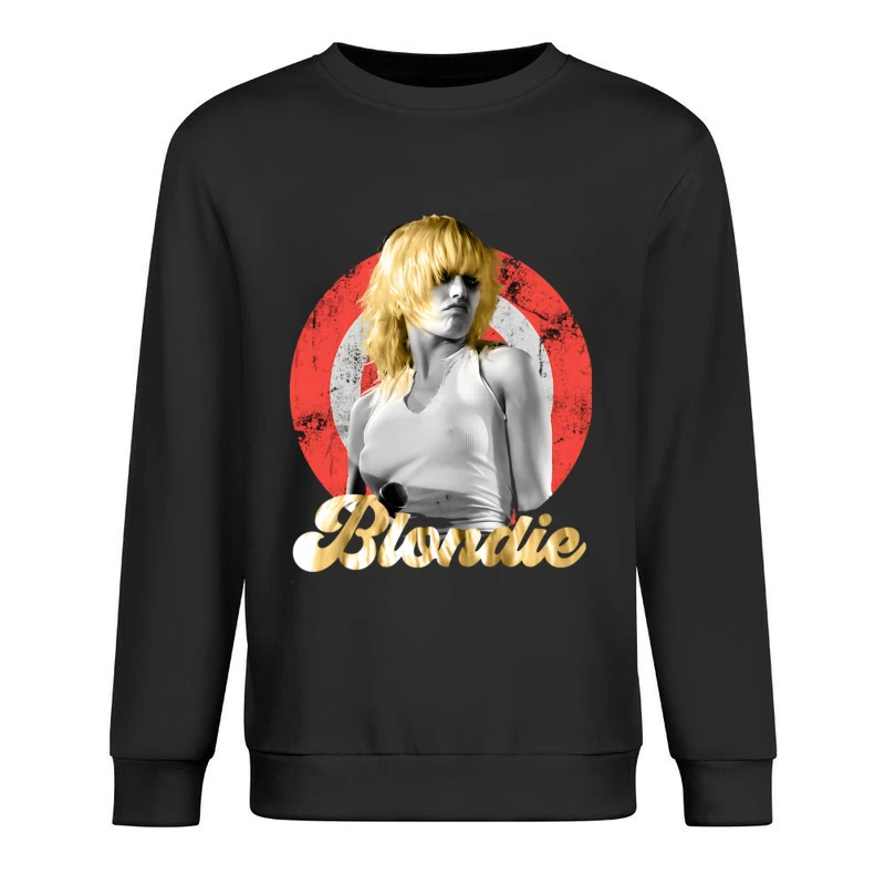 Stylized Music Portrait with Red Circle Backdrop Male Pullover Sweatshirt