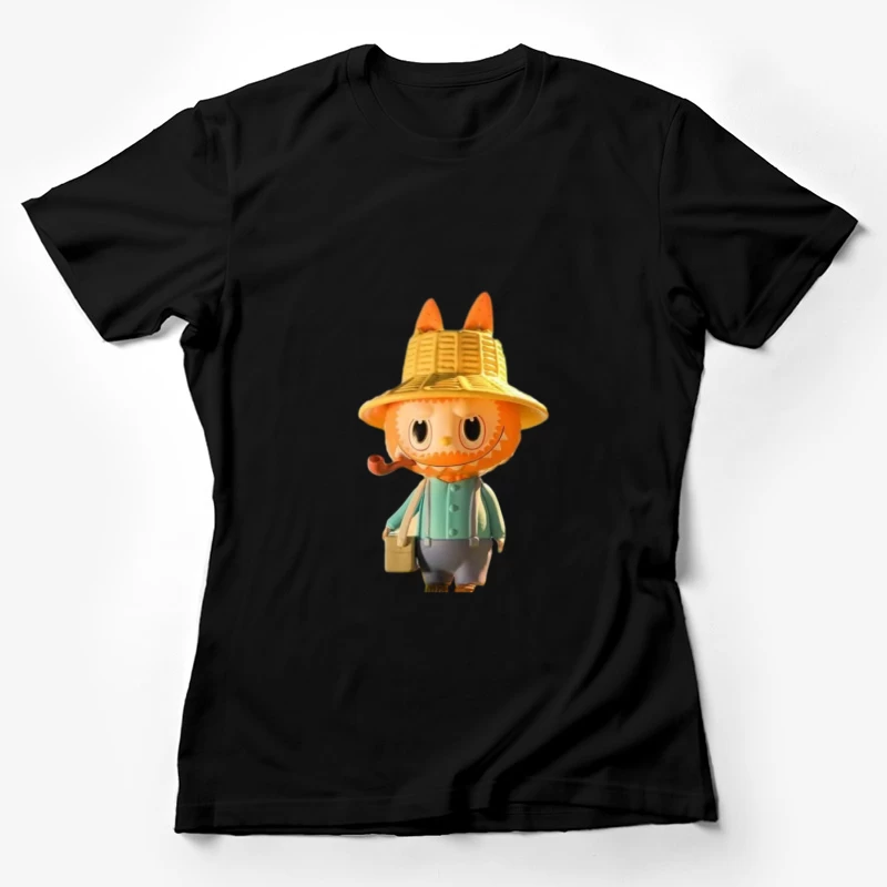 Cartoon Katze mit Strohhut und Pfeife Damen T-Shirt