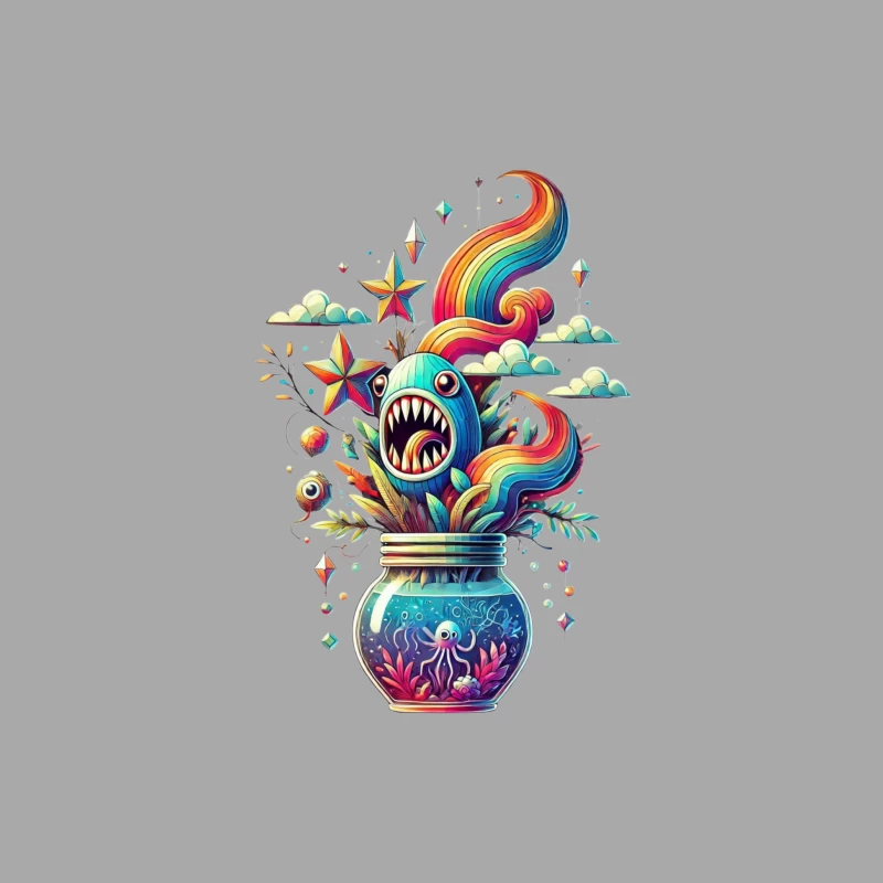 Whimsical Rainbow Sea Monster in a Magical Glass Jar Female Pullover Hoodie