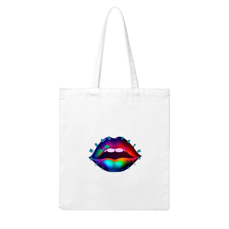 Rainbow Pierced Lips Pop Art Design Cotton Tote Bag