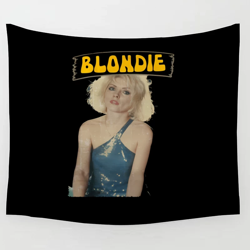 Vintage Blondie Band Promotional Portrait in Blue Dress Tapestry