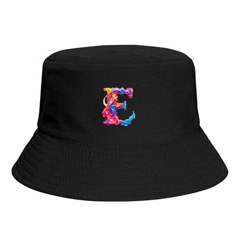 Vibrant Liquid Rainbow Letter E Design Bucket Hat