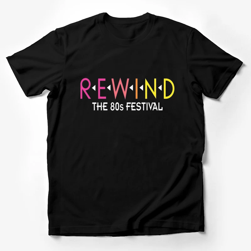 Rewind: The 80s Festival Colorful Typography Design Male T-Shirt