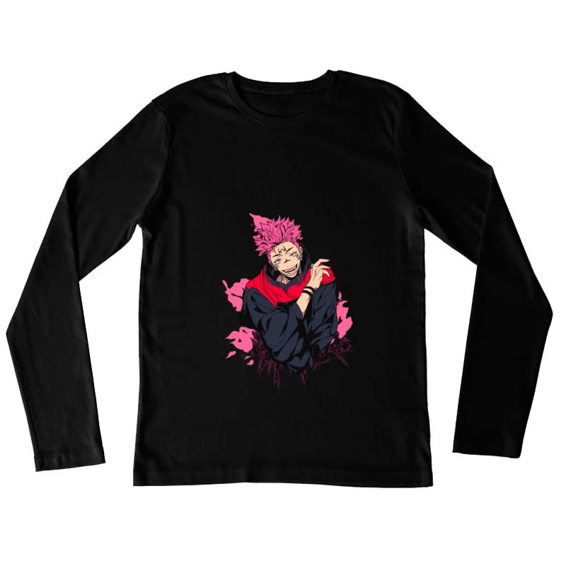 Anime-Charakter mit pinken Haaren und schwarzem Outfit Damen Langarm T-Shirt