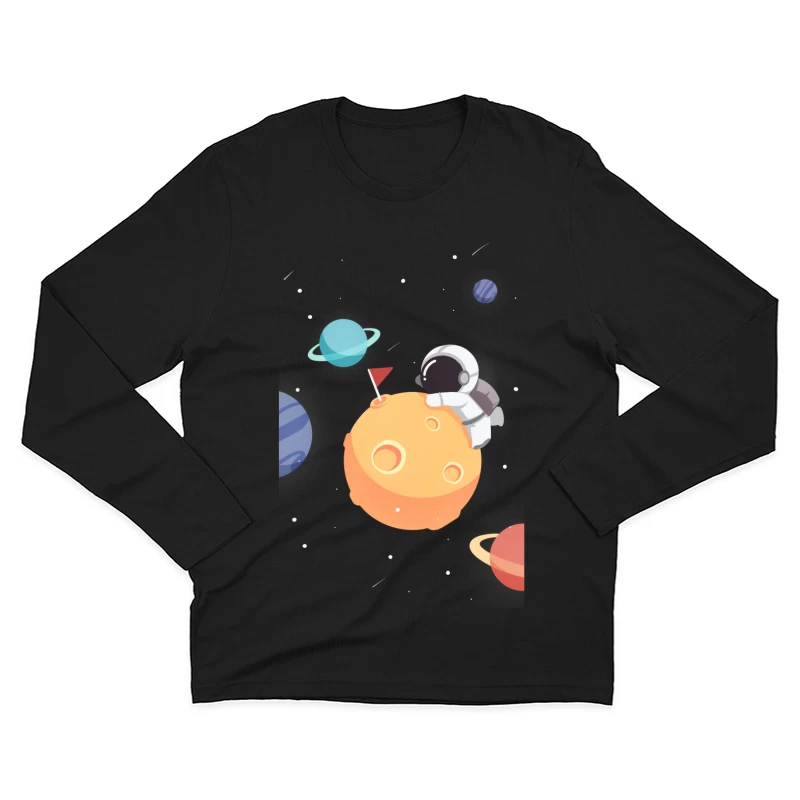 Astronaut auf Planeten mit bunten Planeten im Weltraum Herren Langarm T-Shirt