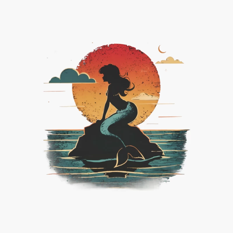 Retro Mermaid Silhouette at Sunset Cotton Tote Bag