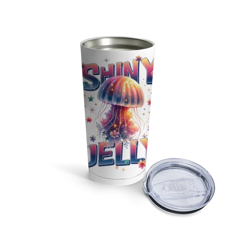 Shiny Jelly: Whimsical Watercolor Jellyfish Typography Art Travel Mug